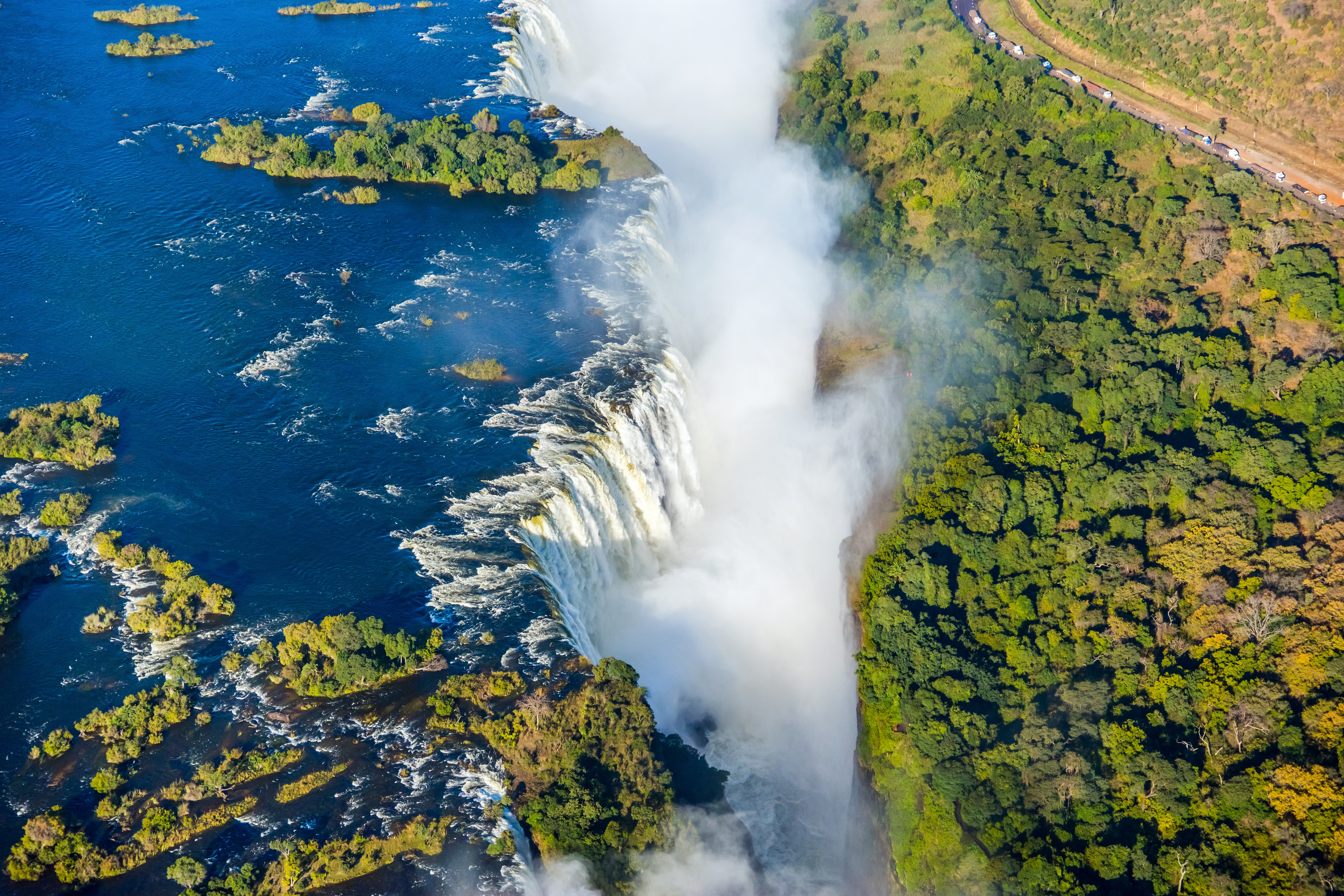 Victoria Falls Mosi Oa Tunya waterfall at sunrise in Zambia