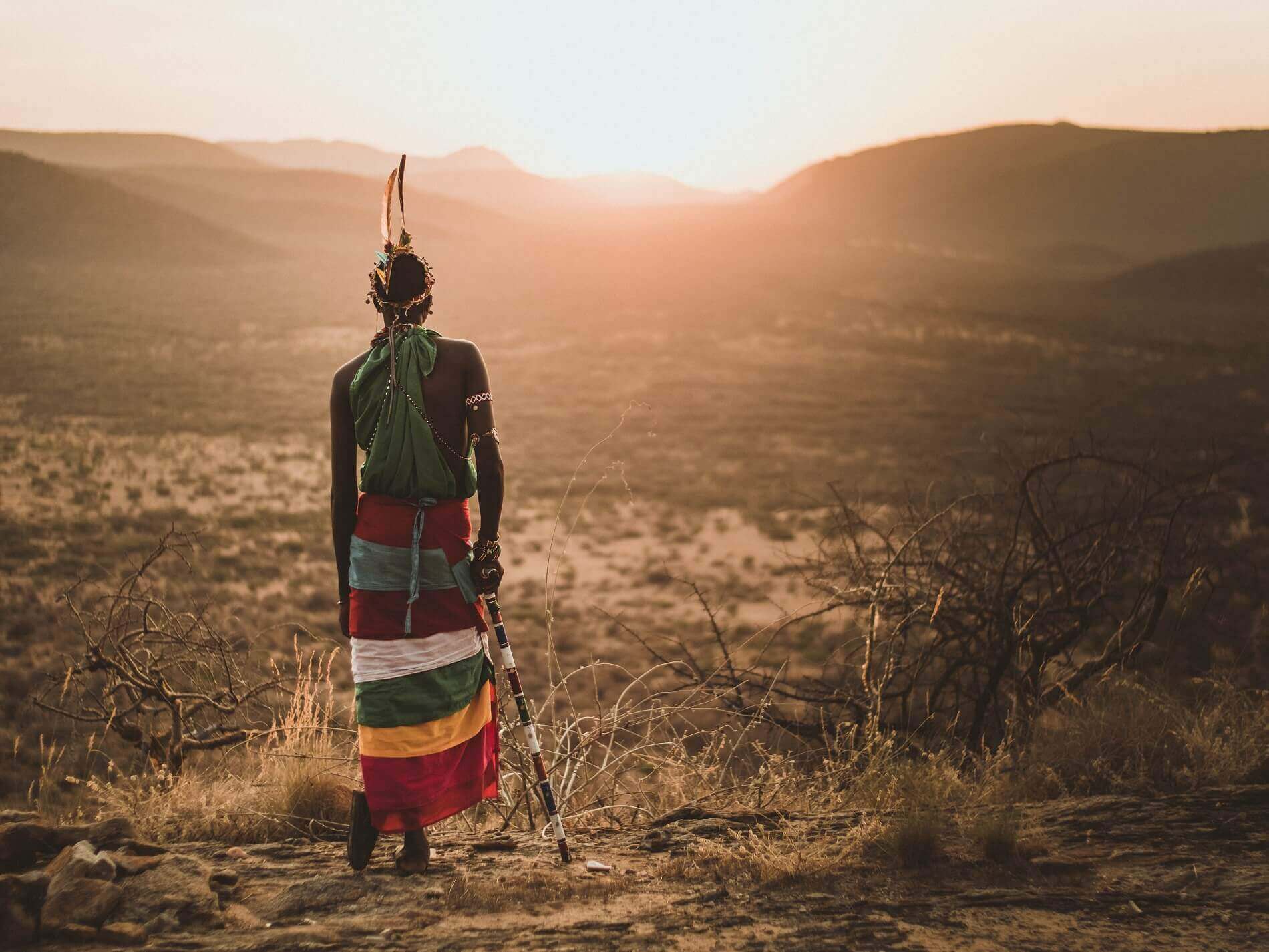 Samburu warrior at sunset in Northern Kenya